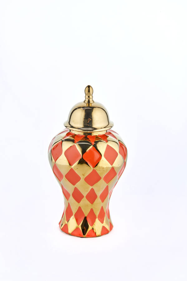 Cornella 33 Cm Turuncu Gold Dama Desenli Seramik Vazo ( Jupıter-660 ) - 1