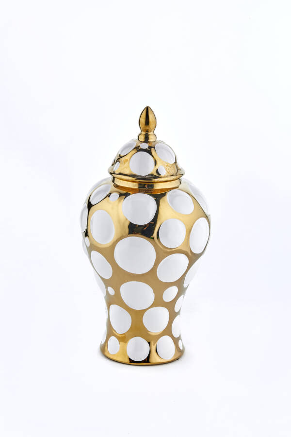 Cornella 38 Cm Baloncuk Desenli Beyaz Gold Seramik Vazo ( Uranus-460 ) - 1