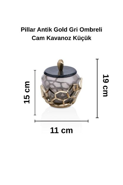 Pıllar Antik Gold Gri Ombreli Cam Kavanoz Küçük