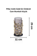 Pıllar Antik Gold Gri Ombreli Cam Mumluk Küçük