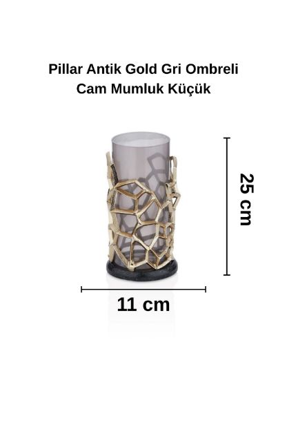 Pıllar Antik Gold Gri Ombreli Cam Mumluk Küçük