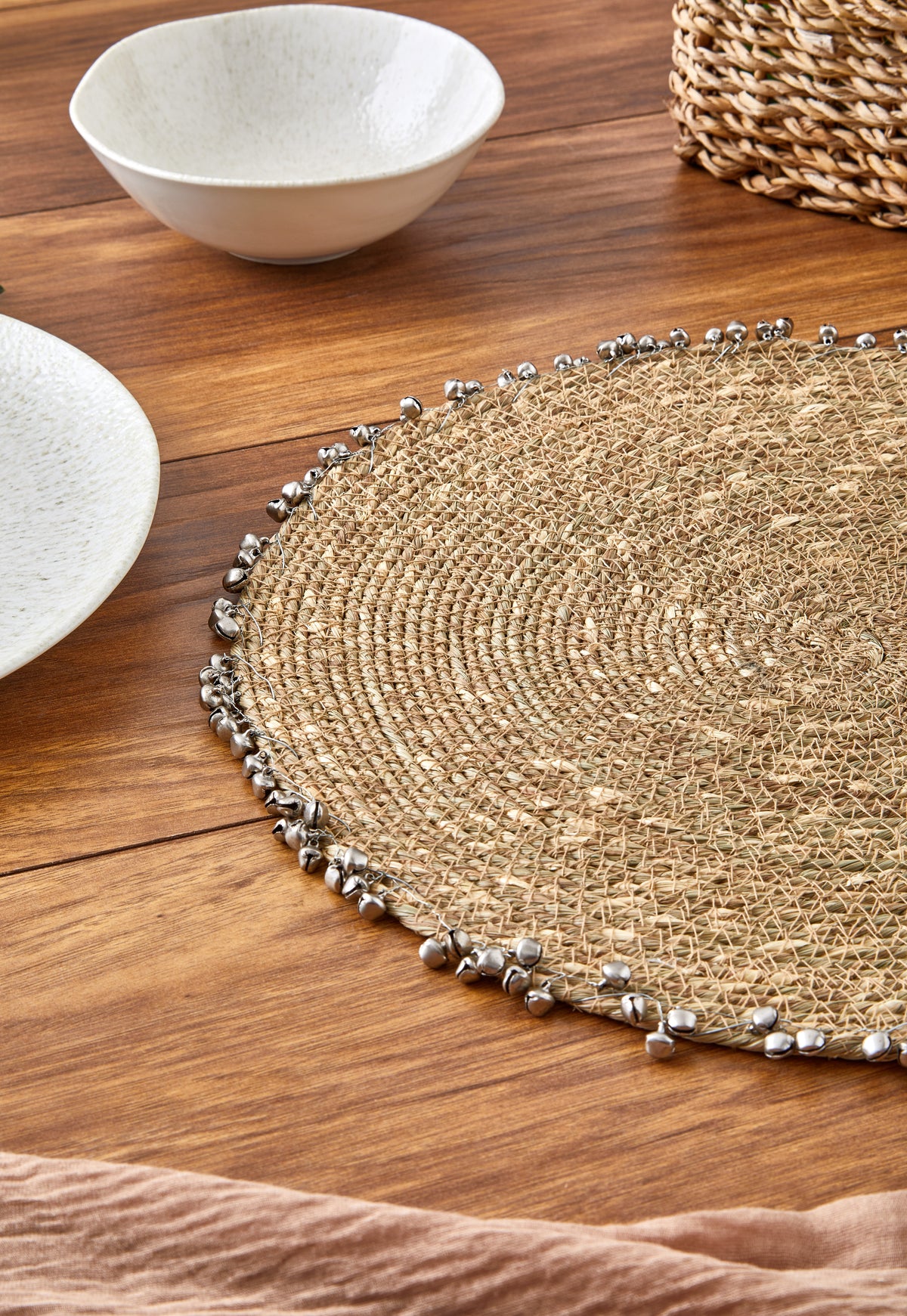 Cornella Seagrass Hasır Yuvarlak Amerikan Servis Supla Silver