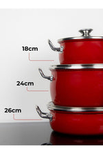 Bonera Lilium Emaye 7 Parça Güveç Set Kırmızı Titanyum