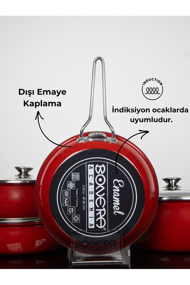 Bonera Lilium Emaye 7 Parça Güveç Set Kırmızı Titanyum