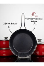 Bonera Lilium Emaye 7 Parça Güveç Set Kırmızı Titanyum
