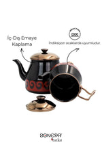 Bonera Academia Emaye Çaydanlık Siyah Rose Gold Kaplamalı