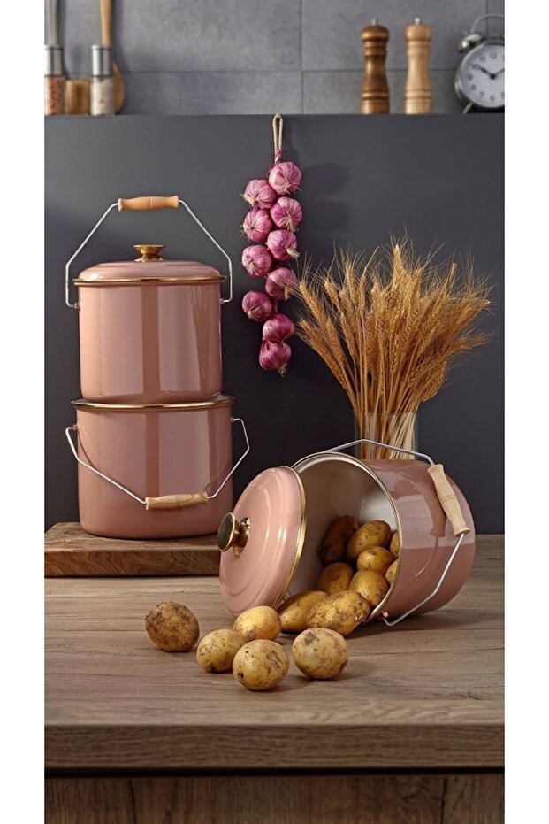 Bonera Emaye 3'lü Kahverengi Bakraç Set 20-22-24 Cm