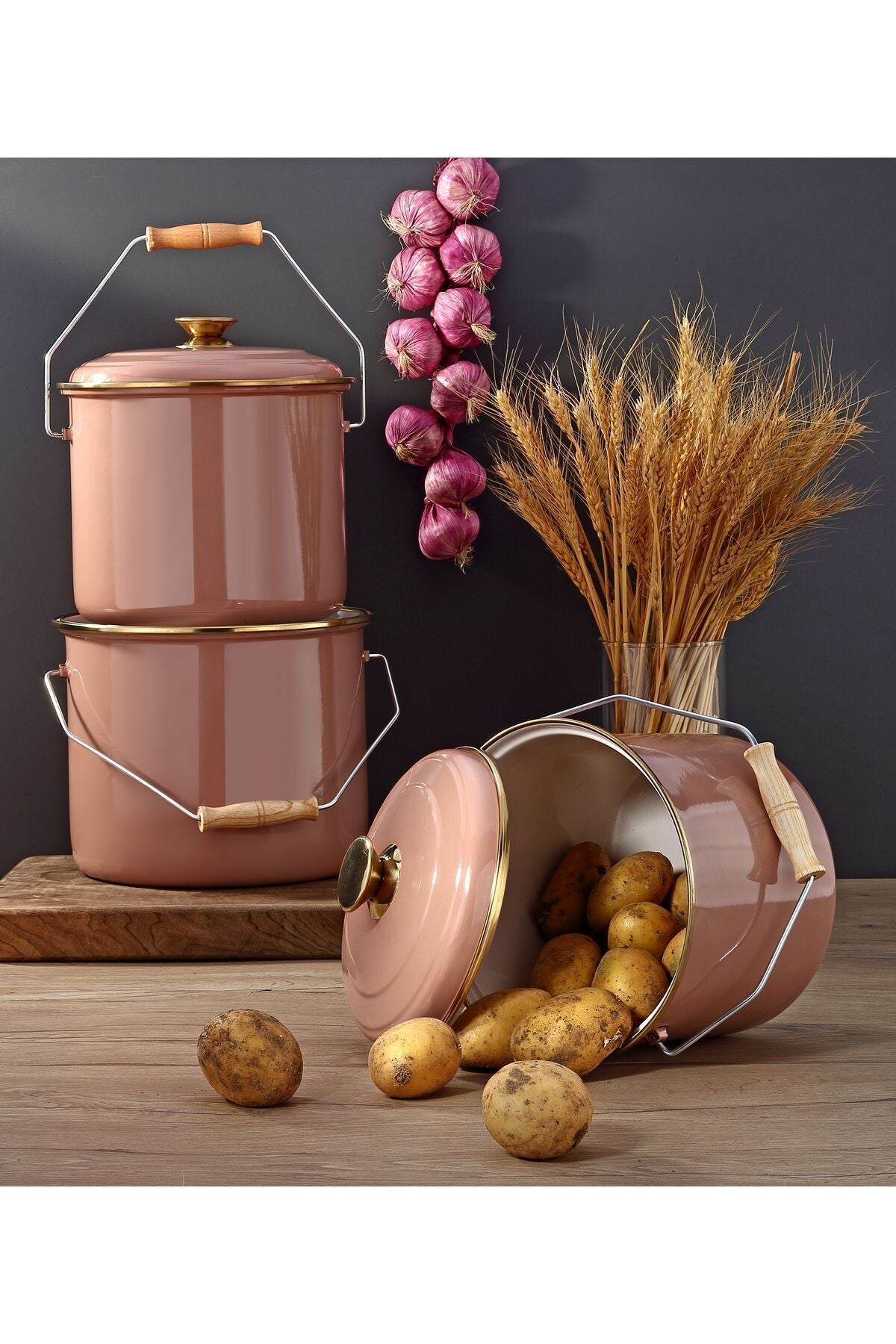 Bonera Emaye 3'lü Kahverengi Bakraç Set 20-22-24 Cm