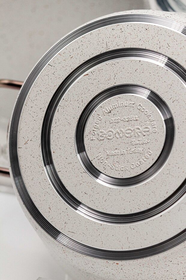 Bonera Milena 7 Parça Kar Beyazı Granit Rose Gold Kulp Tencere Tava Seti