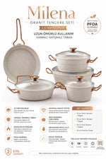 Bonera Milena 7 Parça Kar Beyazı Granit Rose Gold Kulp Tencere Tava Seti