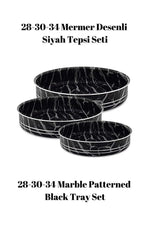 Bonera Montella 3'lü Mermer Desenli Siyah Beyaz Tepsi 28-30-34 Cm
