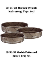 Bonera Montella 3'lü Mermer Desenli Kahverengi Siyah Tepsi 28-30-34 Cm