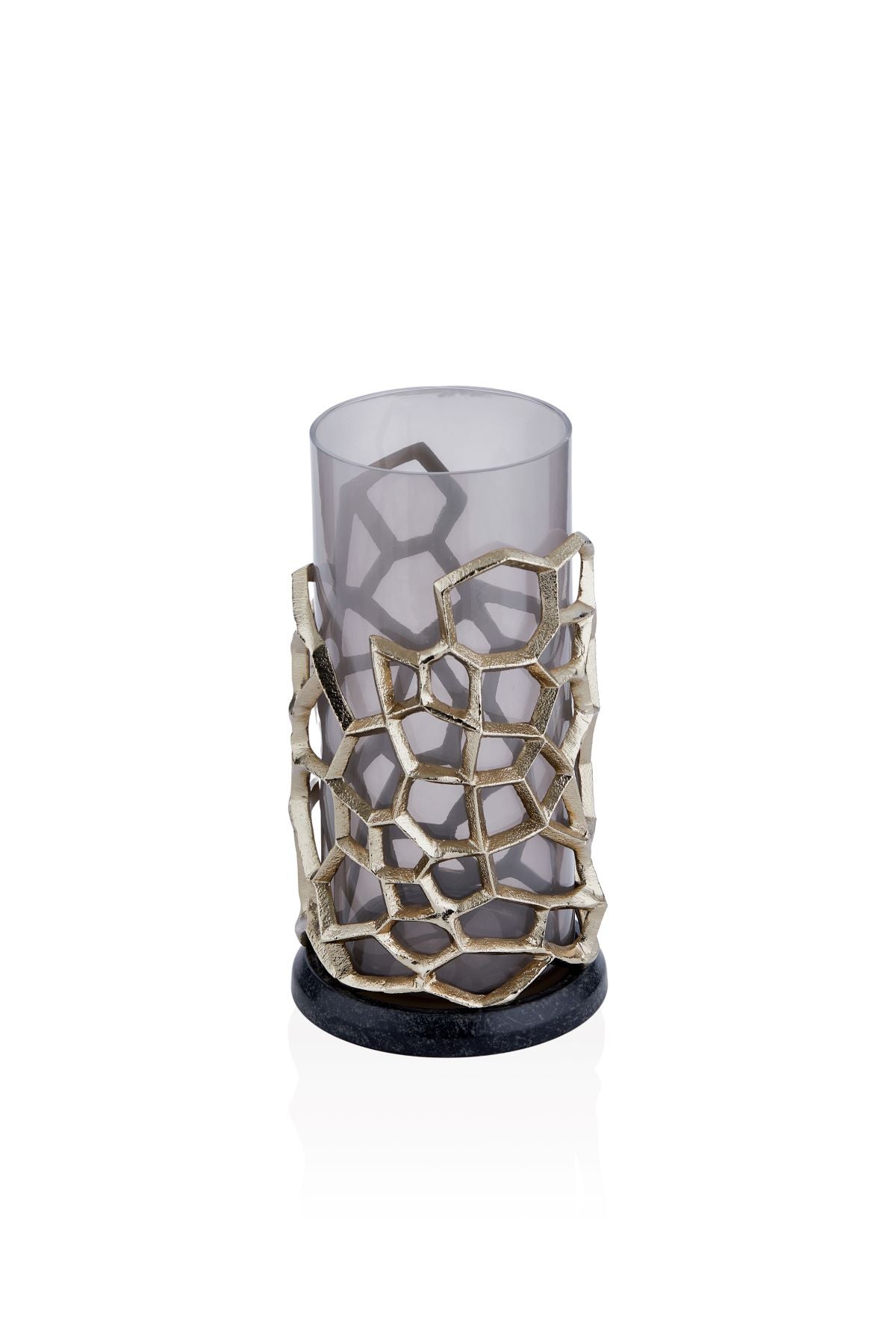 Pillar Antik Gold Gri Ombreli Cam Mumluk Büyük / Ağız: 12 cm x Boy: 35 cm