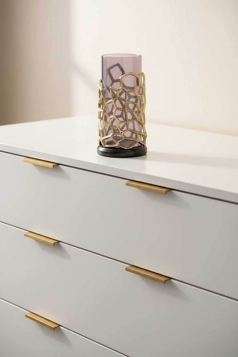 Pillar Antik Gold Gri Ombreli Cam Mumluk Büyük / Ağız: 12 cm x Boy: 35 cm