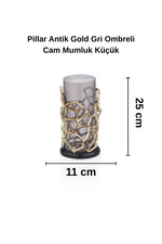 Pıllar Antik Gold Gri Ombreli Cam Mumluk Küçük