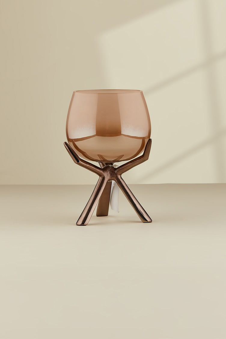Gınger Saten Bronz Ayaklı Cam Şamdan Küçük