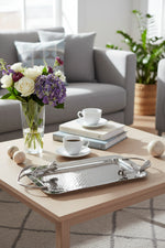 Floral Dekoratif Tepsi Silver Büyük