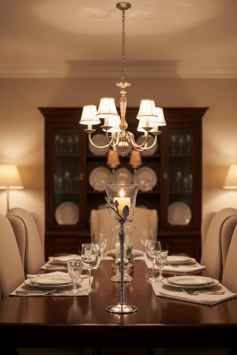 Oak Dekoratif Cam T-Light Mumluk Silver Orta