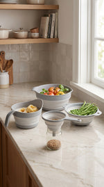 Kitchen Life Katlanabilir Süzgeç Seti – 4 Parça Akordiyon Mutfak Hazırlık Grubu, Gri