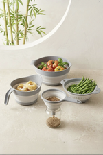 Kitchen Life Katlanabilir Süzgeç Seti – 4 Parça Akordiyon Mutfak Hazırlık Grubu, Gri