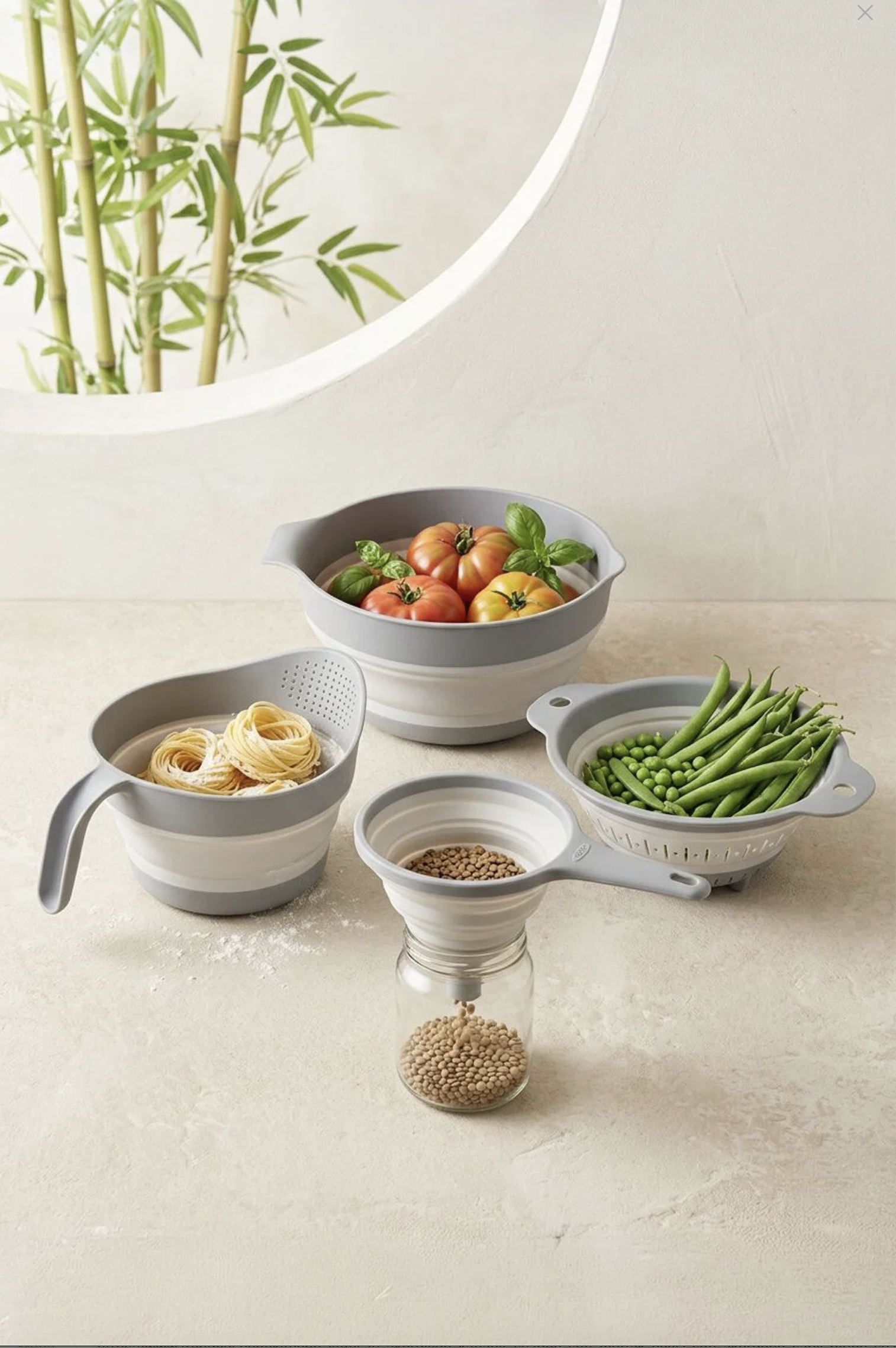 Kitchen Life Katlanabilir Süzgeç Seti – 4 Parça Akordiyon Mutfak Hazırlık Grubu, Gri