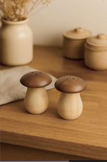 Kitchen Life Doğal Bambu Baharat Takımı – Mantar Tasarımlı Tuzluk & Biberlik