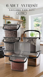 Kitchen Life Kulplu Deterjanlık Seti – 6'lı Mega Boy Un & Bakliyat Kabı, 4 Litre