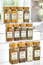 Kitchen Life Bambu Kapaklı Cam Baharatlık – 12 Parça, 40 Etiket Hediyeli