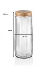 Kitchen Life Bambu Görünümlü Cam Kavanoz Seti – 6 Parça Çizgili, 1500 ml