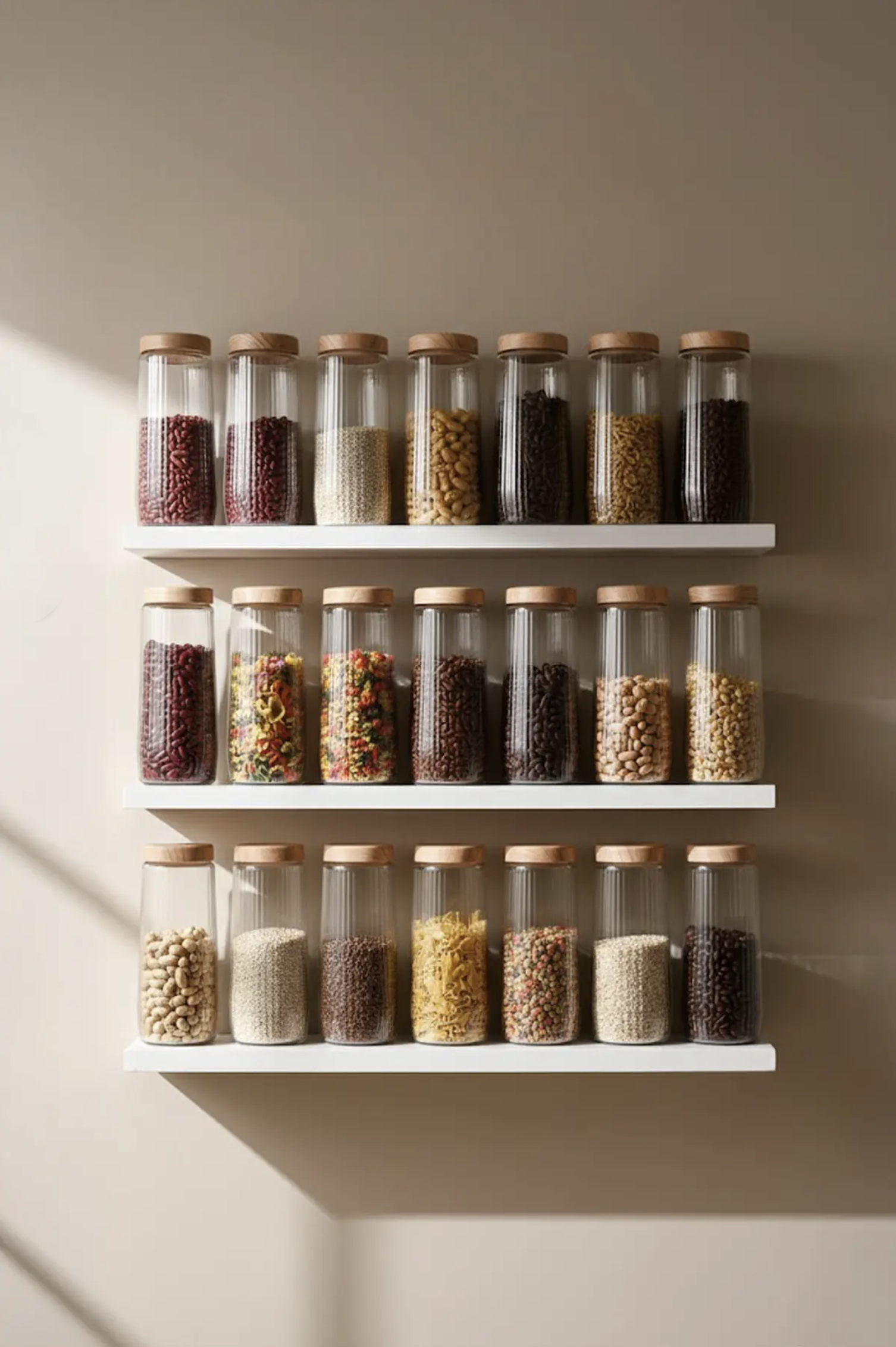 Kitchen Life Bambu Görünümlü Cam Kavanoz Seti – 6 Parça Çizgili, 1500 ml