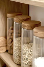 Kitchen Life Bambu Görünümlü Cam Kavanoz Seti – 6 Parça Çizgili, 1500 ml