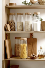 Kitchen Life Bambu Görünümlü Cam Kavanoz Seti – 6 Parça Çizgili, 1500 ml