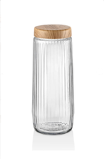 Kitchen Life Bambu Görünümlü Cam Kavanoz Seti – 6 Parça Çizgili, 1500 ml