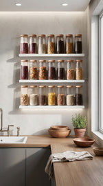Kitchen Life Bambu Görünümlü Cam Kavanoz Seti – 6 Parça Çizgili, 1500 ml