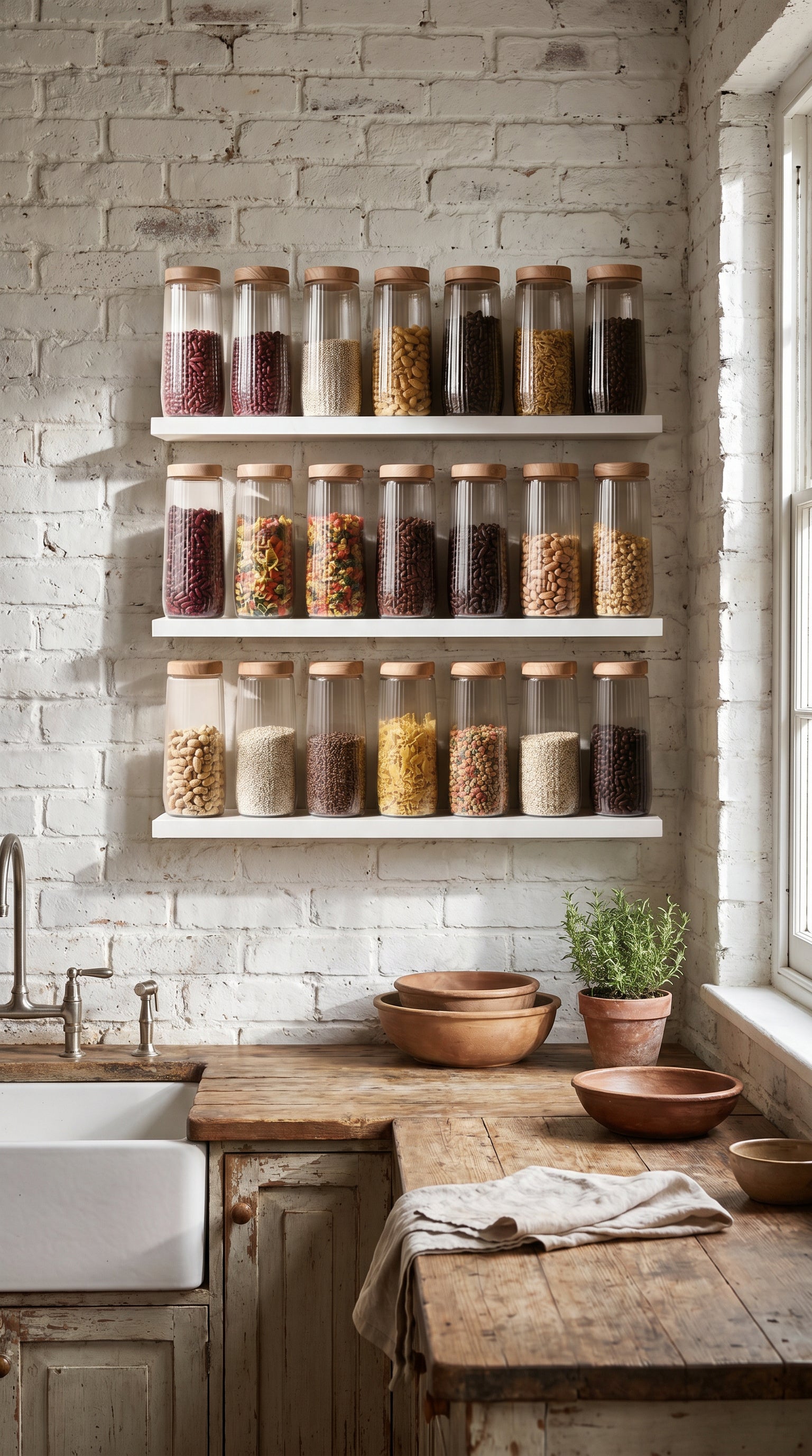 Kitchen Life Bambu Görünümlü Cam Kavanoz Seti – 6 Parça Çizgili, 1500 ml