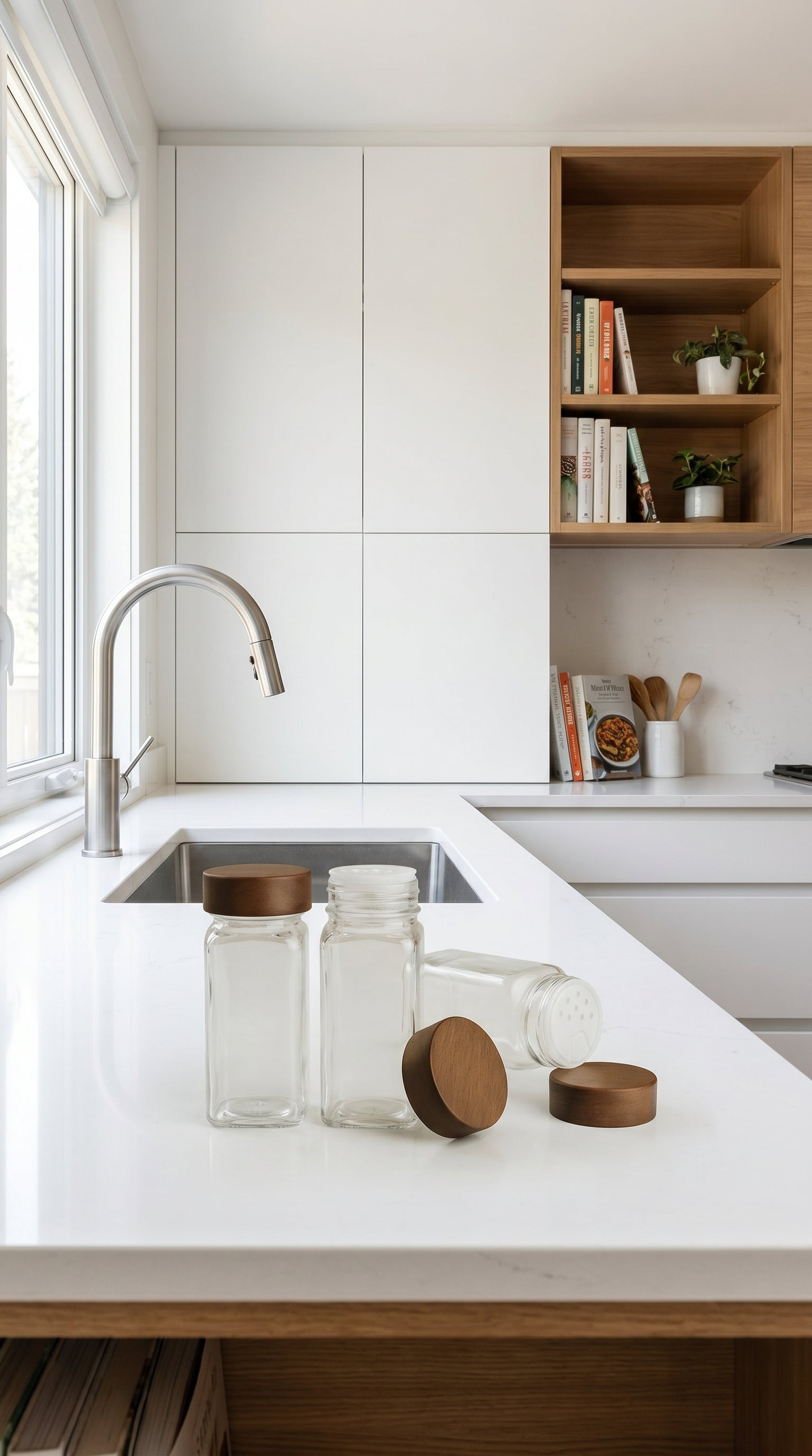 Kitchen Life Akasya Kapaklı Cam Baharatlık – 12 Parça, 56 Etiket Hediyeli