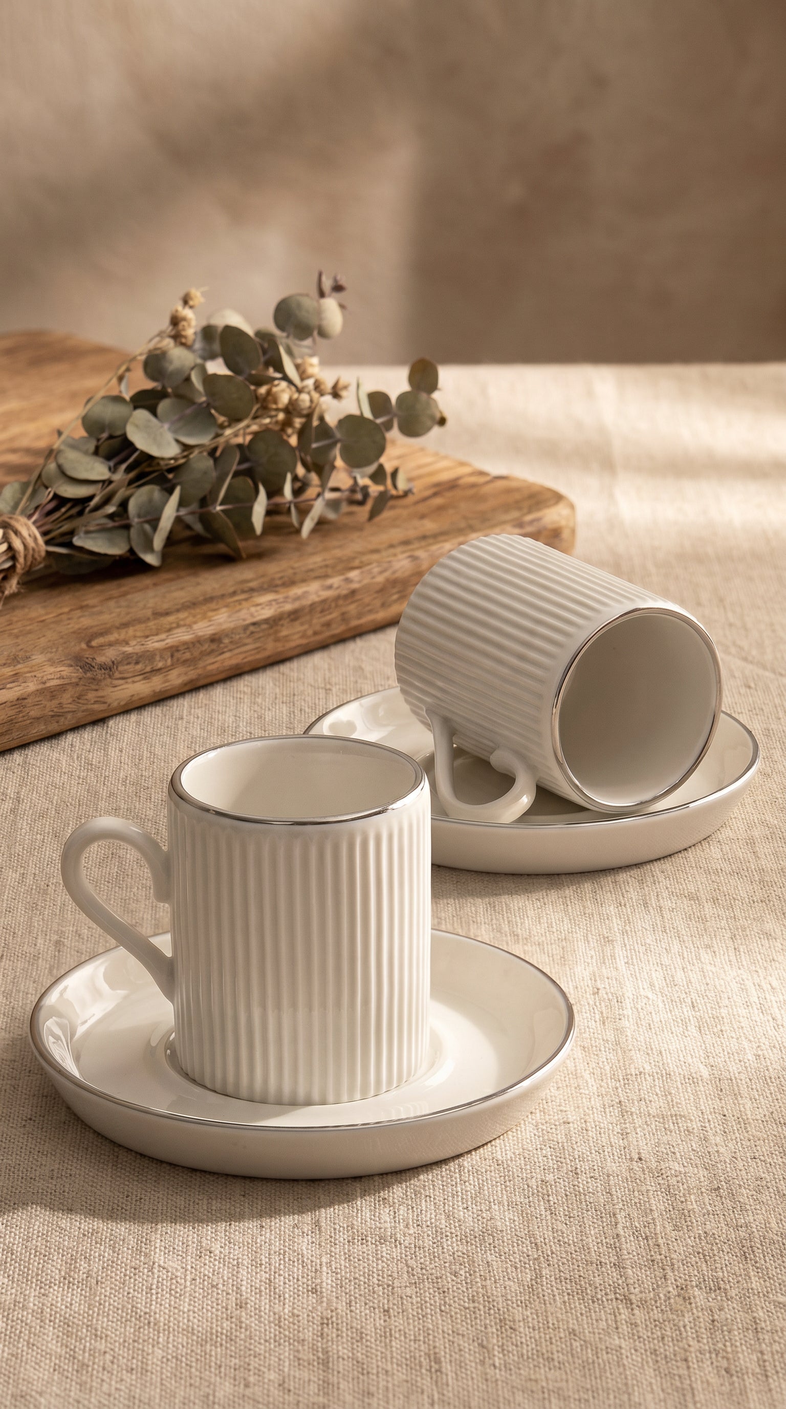 Kitchen Life Gümüş Yaldızlı Çizgili Kahve Fincanı Seti – 6 Kişilik 12 Parça, 100 ml