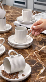 Kitchen Life Gümüş Yaldızlı Çizgili Kahve Fincanı Seti – 6 Kişilik 12 Parça, 100 ml