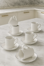 Kitchen Life Gümüş Yaldızlı Çizgili Kahve Fincanı Seti – 6 Kişilik 12 Parça, 100 ml