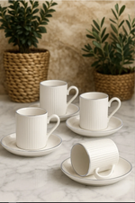 Kitchen Life Gümüş Yaldızlı Çizgili Kahve Fincanı Seti – 6 Kişilik 12 Parça, 100 ml