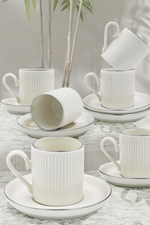 Kitchen Life Gümüş Yaldızlı Çizgili Kahve Fincanı Seti – 6 Kişilik 12 Parça, 100 ml