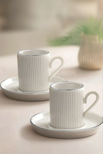 Kitchen Life Gümüş Yaldızlı Çizgili Kahve Fincanı Seti – 6 Kişilik 12 Parça, 100 ml