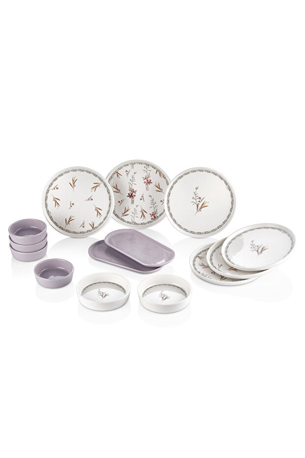 Kitchen Life Lüks Bahar Dalı Desenli Kahvaltı Sofrası – 6 Kişilik, 14 Parça