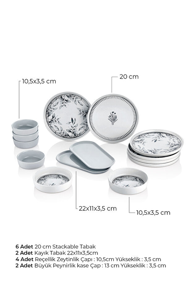 Kitchen Life Cold Flowers Desenli Kahvaltı Takımı – 6 Kişilik, 14 Parça, Lüks Sunum