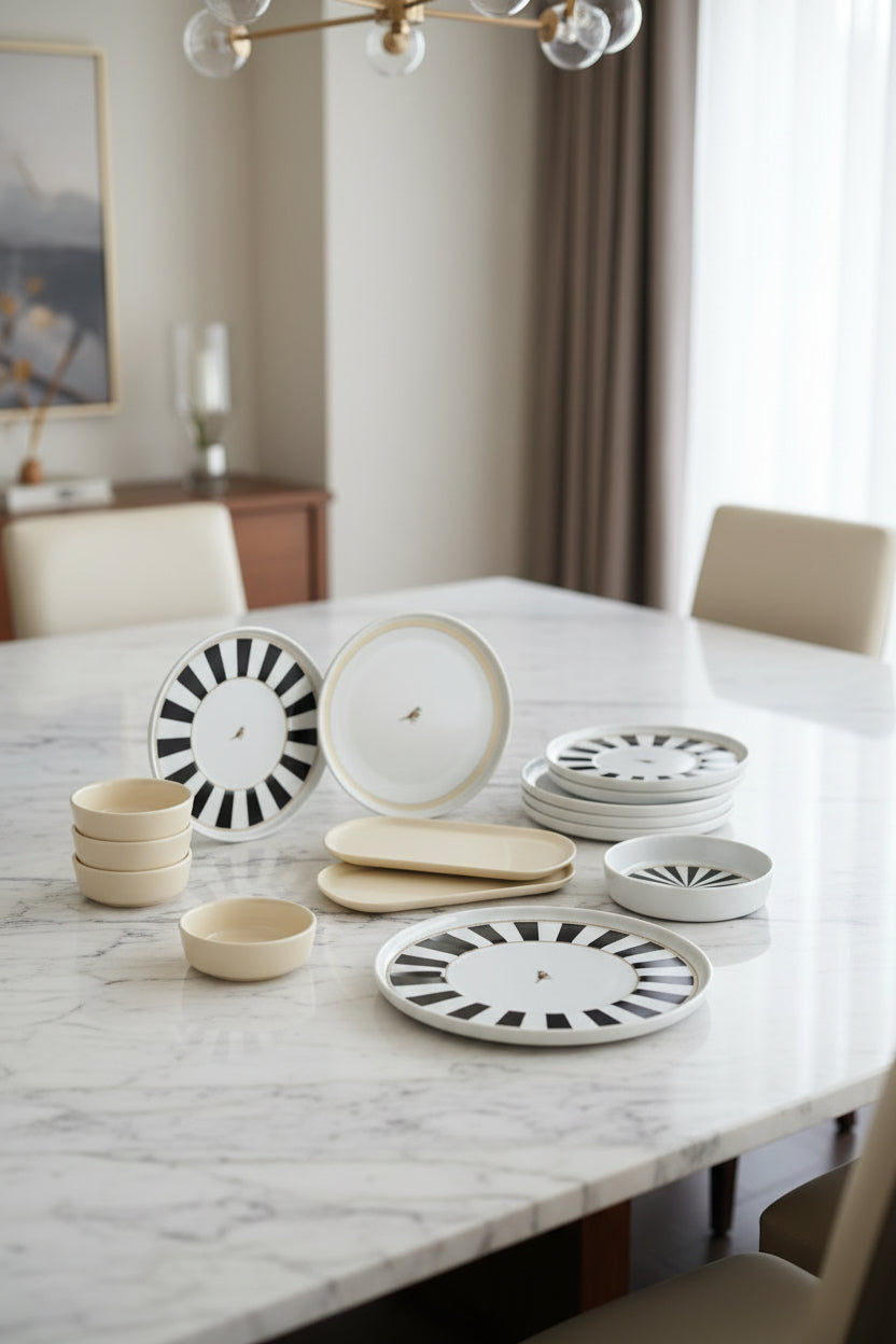 Kitchen Life Black Birds Desenli Kahvaltı Sunum Seti – 6 Kişilik, 14 Parça