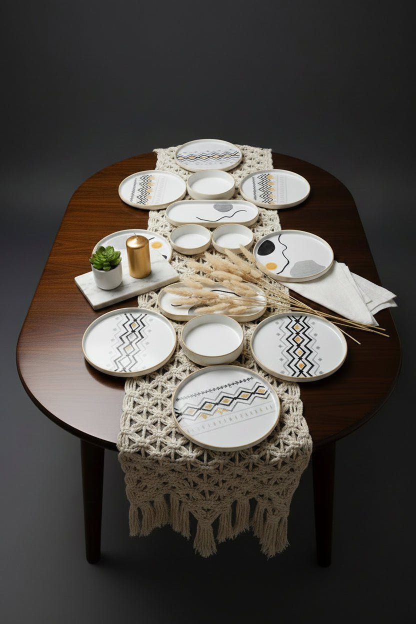 Kitchen Life İstiflenebilir Axial Desenli Kahvaltı Sofra Seti – 6 Kişilik, 14 Parça