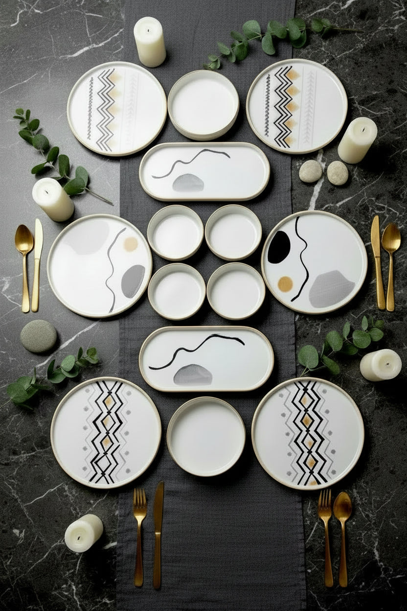 Kitchen Life İstiflenebilir Axial Desenli Kahvaltı Sofra Seti – 6 Kişilik, 14 Parça