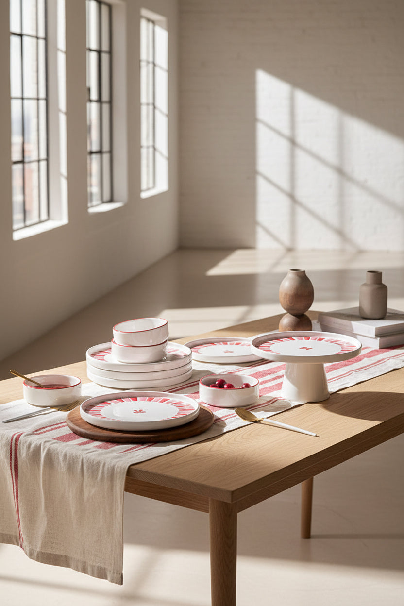 Kitchen Life Ayaklı Kurdele Desenli Kahvaltı Sunum Standı – Pembe Beyaz, 11 Parça