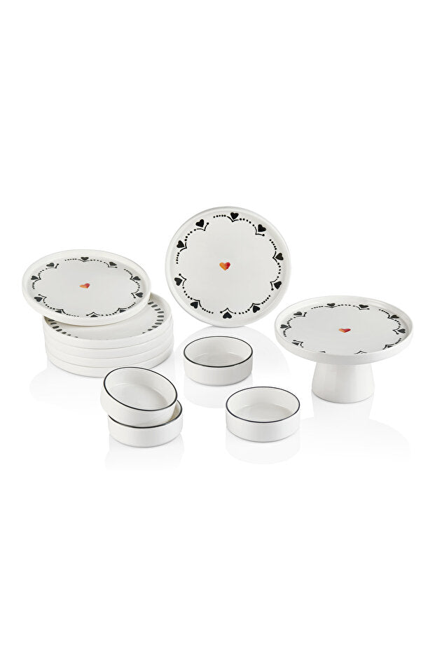 Kitchen Life El Yapımı Siyah Kalp Desenli Kahvaltı Standı – Ayaklı, 11 Parça