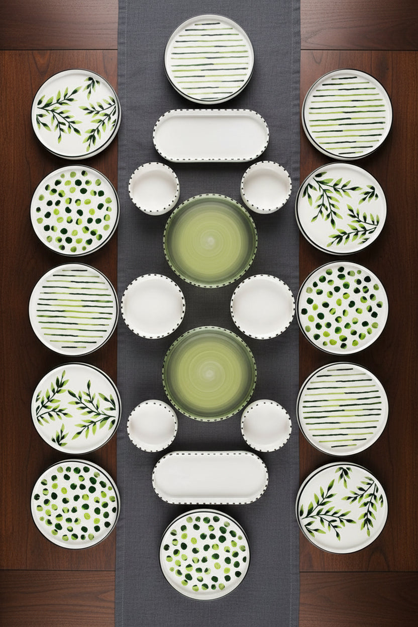 Kitchen Life Greentree Desenli Geniş Kahvaltı Takımı – 12 Kişilik, 22 Parça